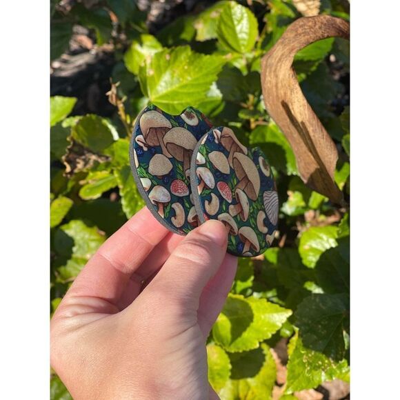 Blue Mushroom Car Coaster Set | Car Accessories - Picture 3 of 12